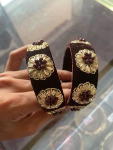 Designer Velvet Bangles with Stone Work