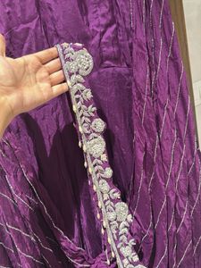 Elegant Embroidered Purple Gown with veil and belt