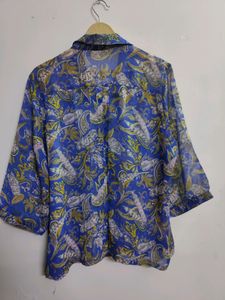 Printed Royal Blue Georgette Shirt