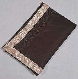 Elegant Brown Silk Saree with Golden Border