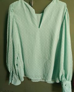 Price Drop Mint Green Swiss Dot Blouse