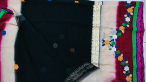 Embroidered Georgette Black Saree With Blouse