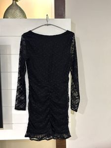 Chic Black Lace Ruched Dress