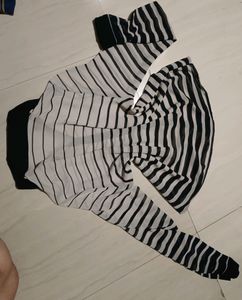 Forever 21 Black Grey Striped Sheer Blouse