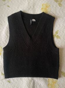 Black Knit V-Neck Sweater Vest