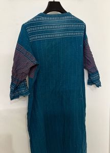Teal Printed V-Neck Kurta