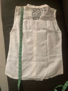 Elegant White Embroidered Sleeveless  topKurta Top