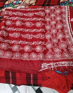 Elegant Red Embroidered Saree with Blouse