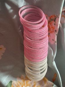 Pink &amp; White Bangles Set of 42