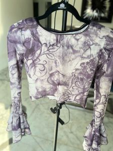 Patterned Long Sleeve Crop Top