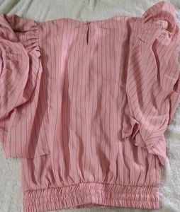 Pink Striped Blouse Puff Sleeves not used