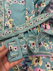 Bohemian Floral Print Midi Dress with belt