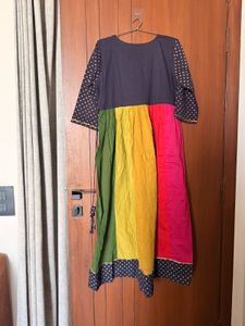 Vibrant Striped Kurta with Gold Print