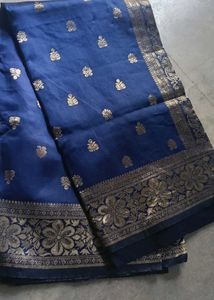 Elegant Blue Silk Saree with Gold Weave