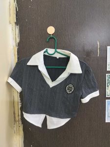 Cropped V-Neck College-Style Top