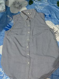 Striped Sleeveless Button-Up Top