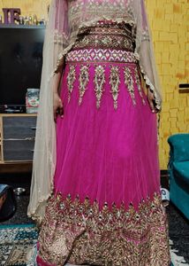 Ethnic Gown Pink &amp; Gold Embroidered