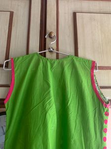 Vibrant Green Kurti with Pink Accents