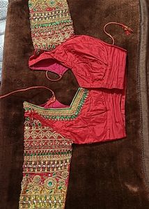 Red & Gold Embellished Sari Blouse