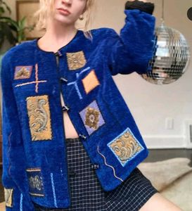 Vintage Blue  Embroidered patchwork Jacket
