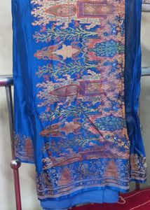 Vibrant Blue Saree with Intricate Weave