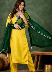 Yellow Kurta Set with Green Dupatta