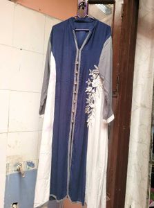 Title: Blue White Embroidered Anarkali Kurta Used