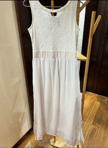 🇮🇳Freedom Sale🇮🇳White Lace Chiffon Maxi Dress