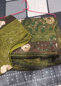 Green Floral Embroidered Saree