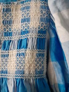 Cute Blue Checked Top with Smocked Details