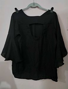 Black Embroidered Rose Top