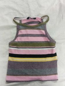 Colorful Striped Halter Neck Crop Top