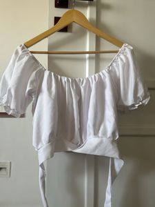 White Off-Shoulder Puff Sleeve Crop Top
