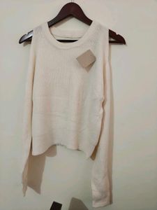 Cream Cold Shoulder Knit Sweater