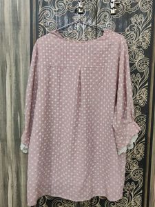 Chic Pink Polka Dot Top with Lace Trim
