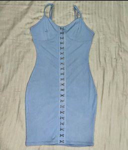 Blue Mini Dress with Hook &amp; Eye Detail