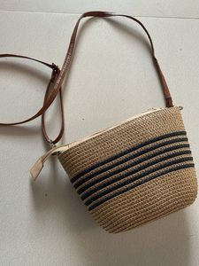 Straw Crossbody Bag with Stripes
