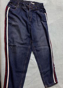 Blue Denim Jeans with Side Stripe