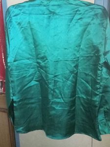 Green Satin &amp; white shirt.. light brown