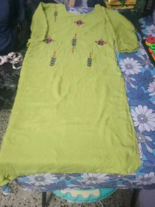 Free Delivery ☔ Lime Green Embroidered Kurta