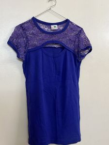 Blue Lace Detail Cutout Top