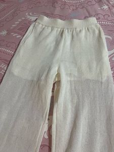 Cream Wide-Leg Knit Pants