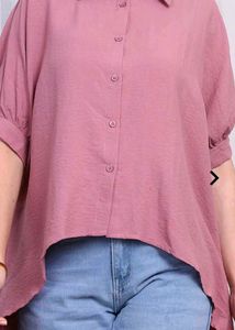 Shein Mauve Button-Down Puff Sleeve Top