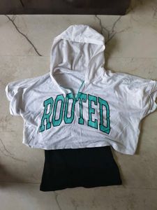 White Cropped Hoodie "Rooted" Graphic