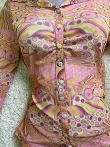 Y2K Retro Pink Patterned Button-Up Shirt