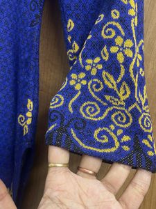 Blue Kurta set Yellow Floral details(woollen) 3 pi