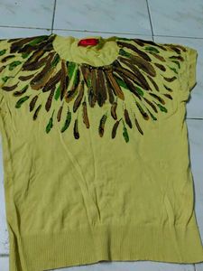 Yellow Feather Print Top