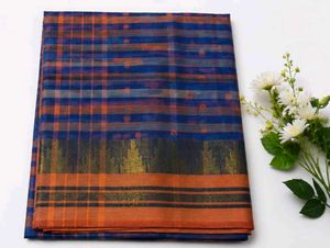Elegant Blue Plaid Saree