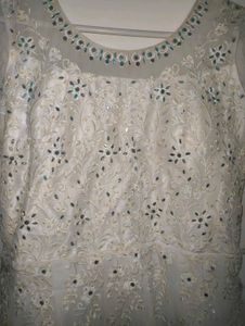 heavy flared White Anarkali Gown