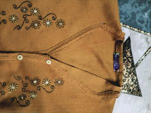 Cute Orange Cardigan with Embroidery